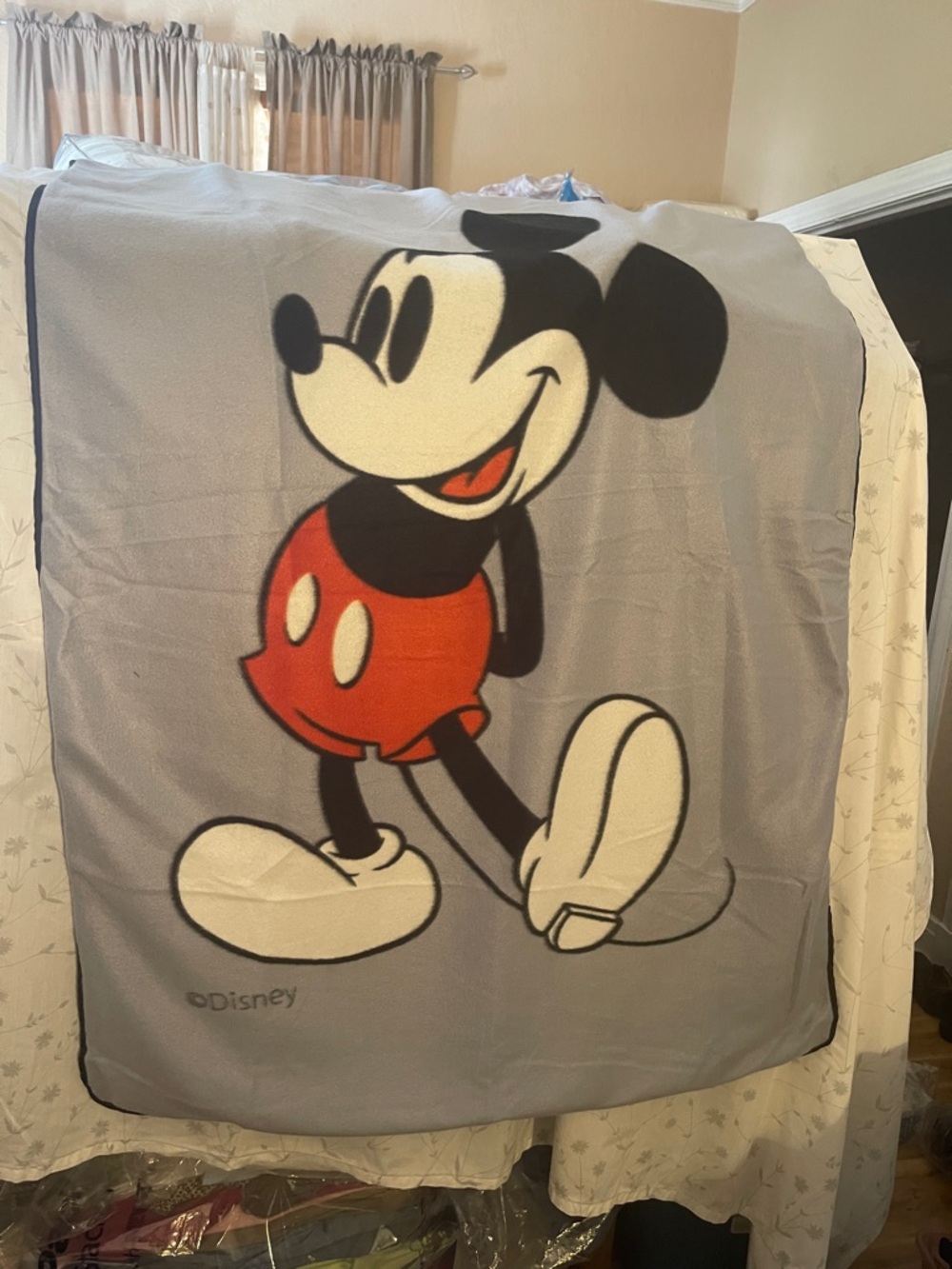 Disney Mickey Mouse Grey and Red Plush Throw NWOT
